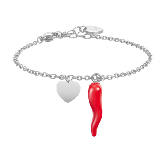 WOMAN'S BRACELET IN STEEL WITH HEART AND RED CORN Luca Barra