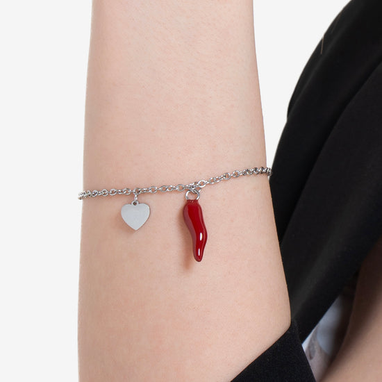 WOMAN'S BRACELET IN STEEL WITH HEART AND RED CORN Luca Barra