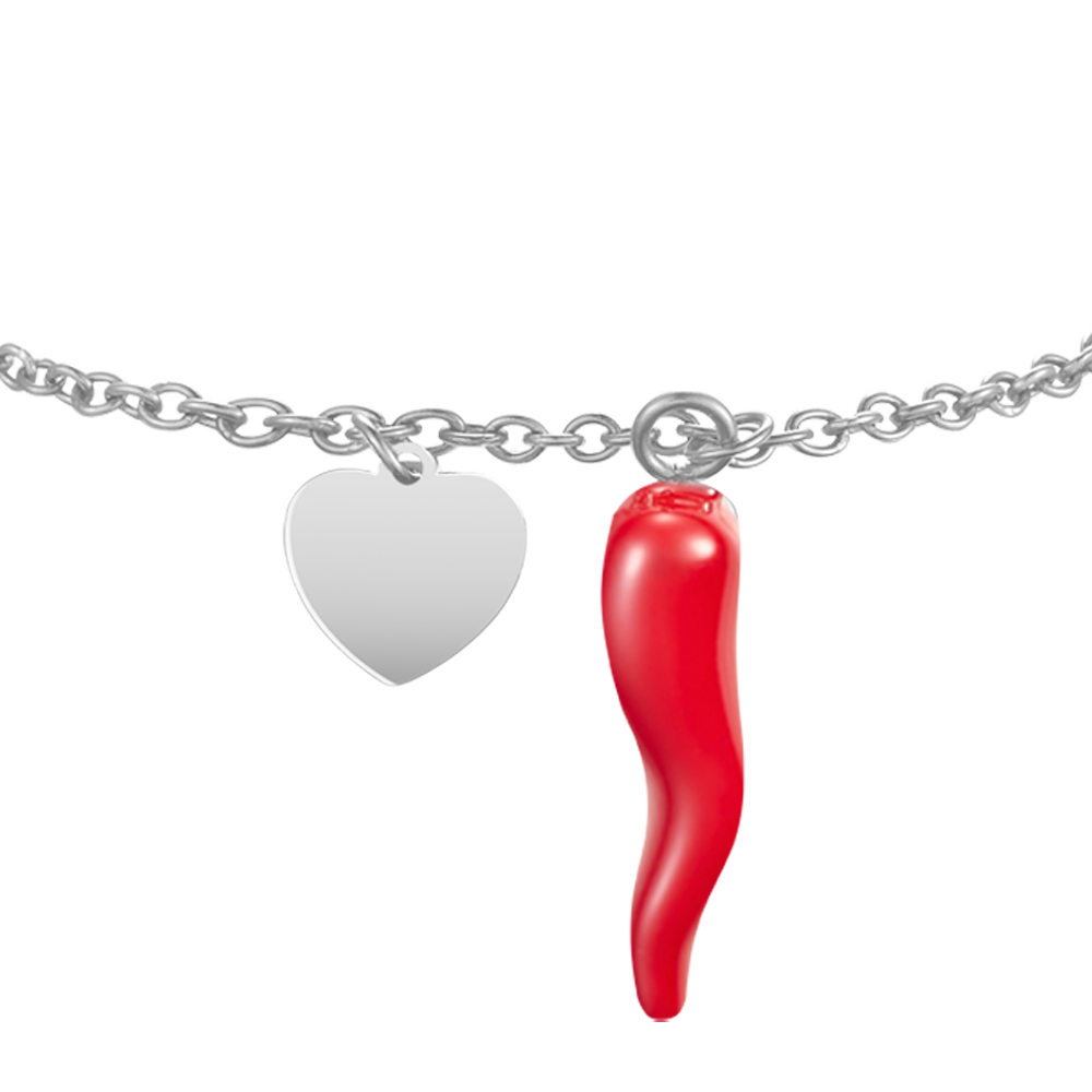 WOMEN'S STEEL BRACELET WITH HEART AND RED HORN