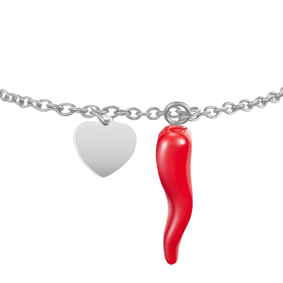 WOMEN'S STEEL BRACELET WITH HEART AND RED HORN