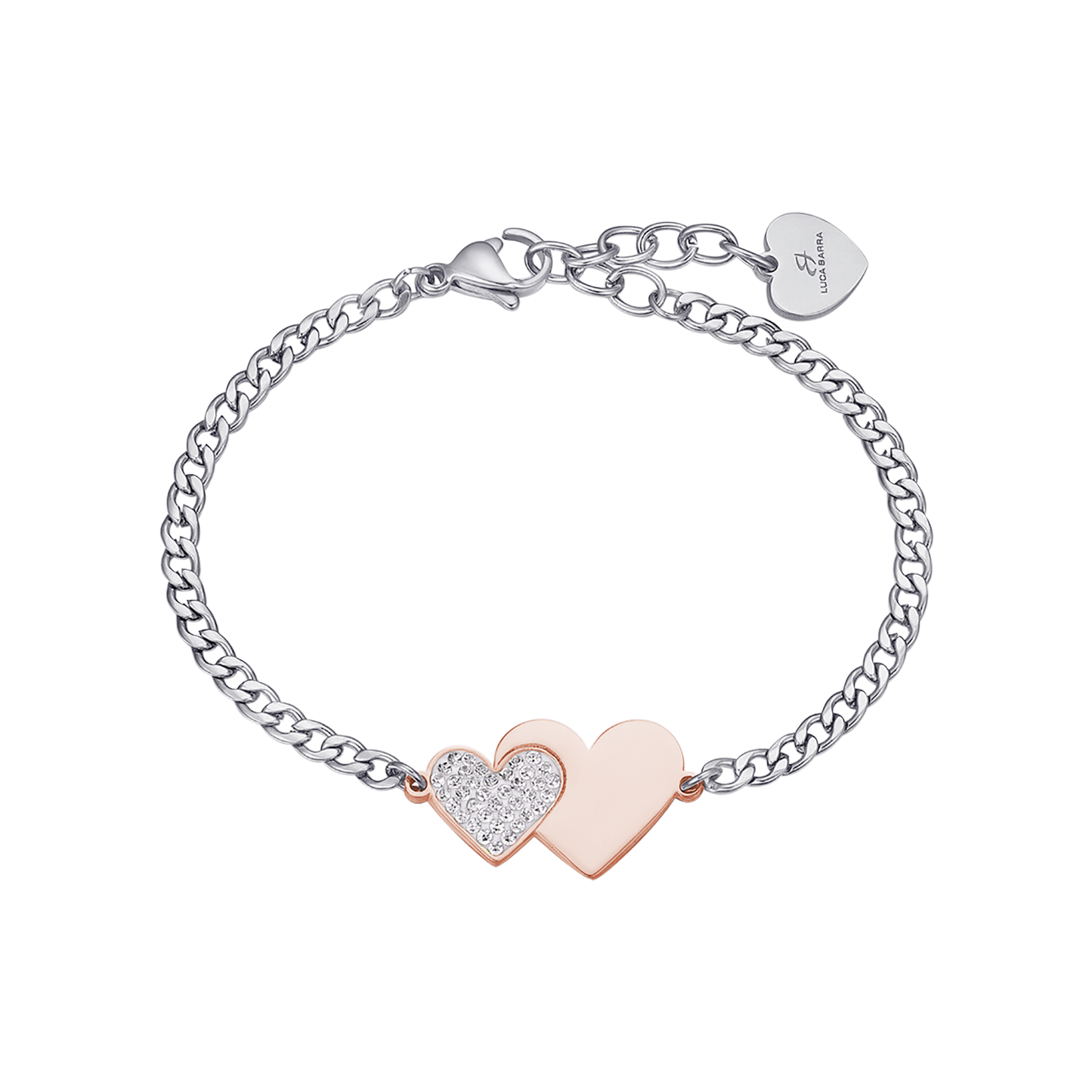 STAINLESS STEEL BRACELET WITH IP ROSE HEART AND WHITE CRYSTALS Luca Barra