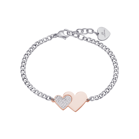 STAINLESS STEEL BRACELET WITH IP ROSE HEART AND WHITE CRYSTALS Luca Barra