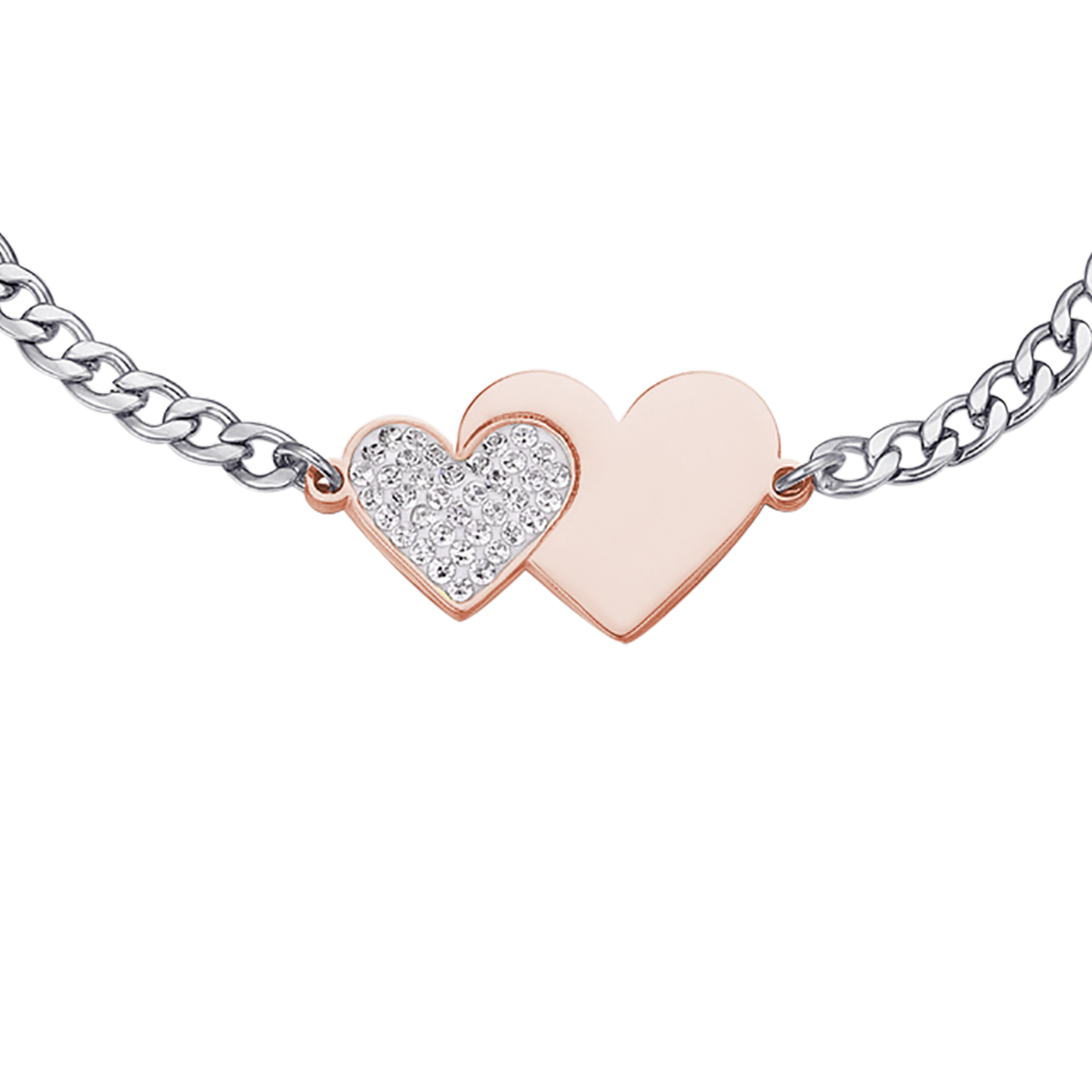 STAINLESS STEEL BRACELET WITH IP ROSE HEART AND WHITE CRYSTALS Luca Barra