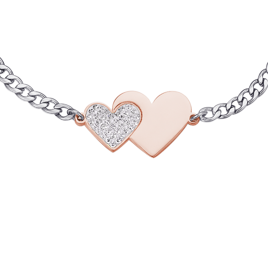 STAINLESS STEEL BRACELET WITH IP ROSE HEART AND WHITE CRYSTALS Luca Barra