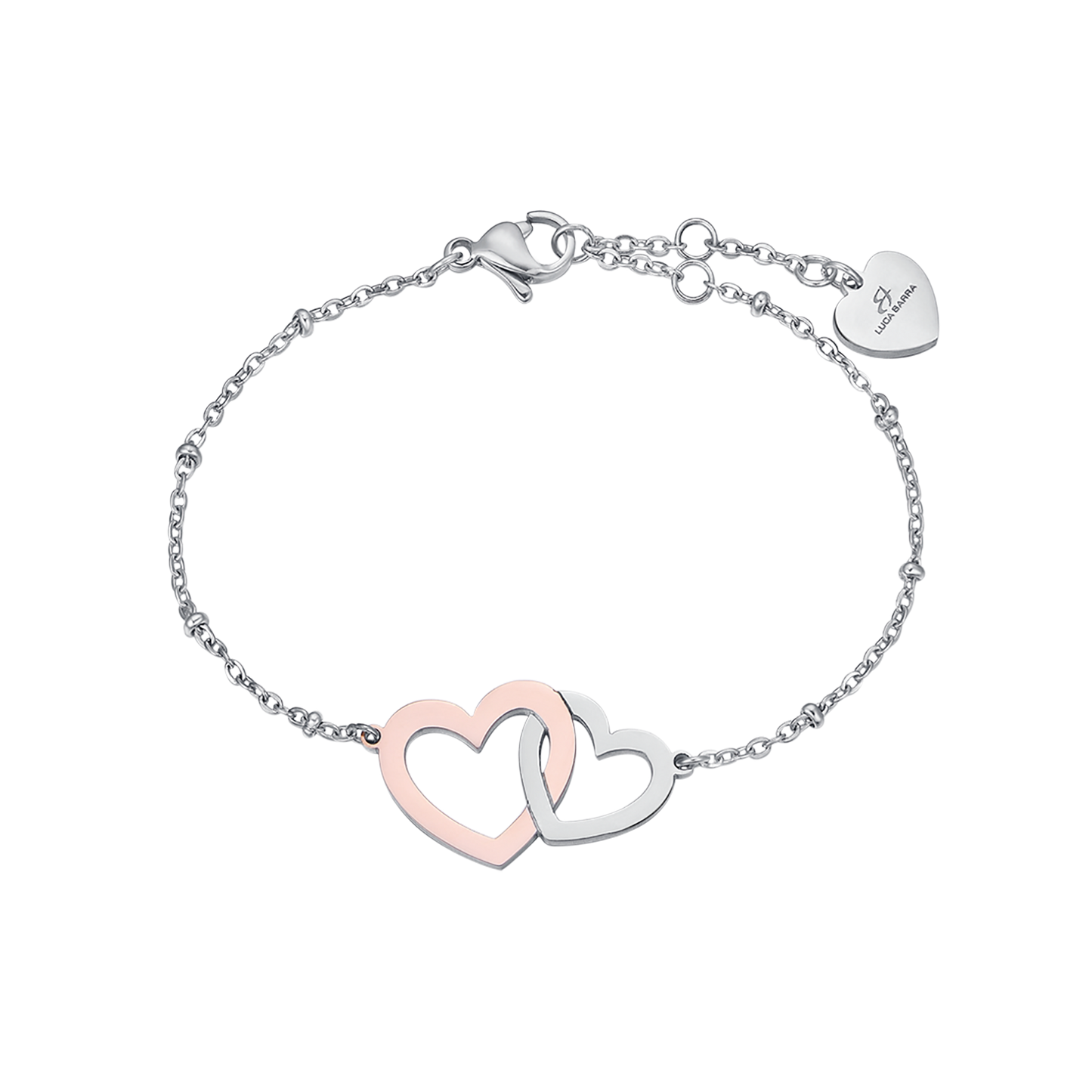 STAINLESS STEEL BRACELET WITH STEEL HEARTS AND STEEL IP ROSE Luca Barra