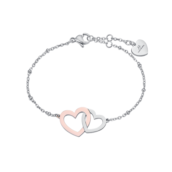 STAINLESS STEEL BRACELET WITH STEEL HEARTS AND STEEL IP ROSE Luca Barra