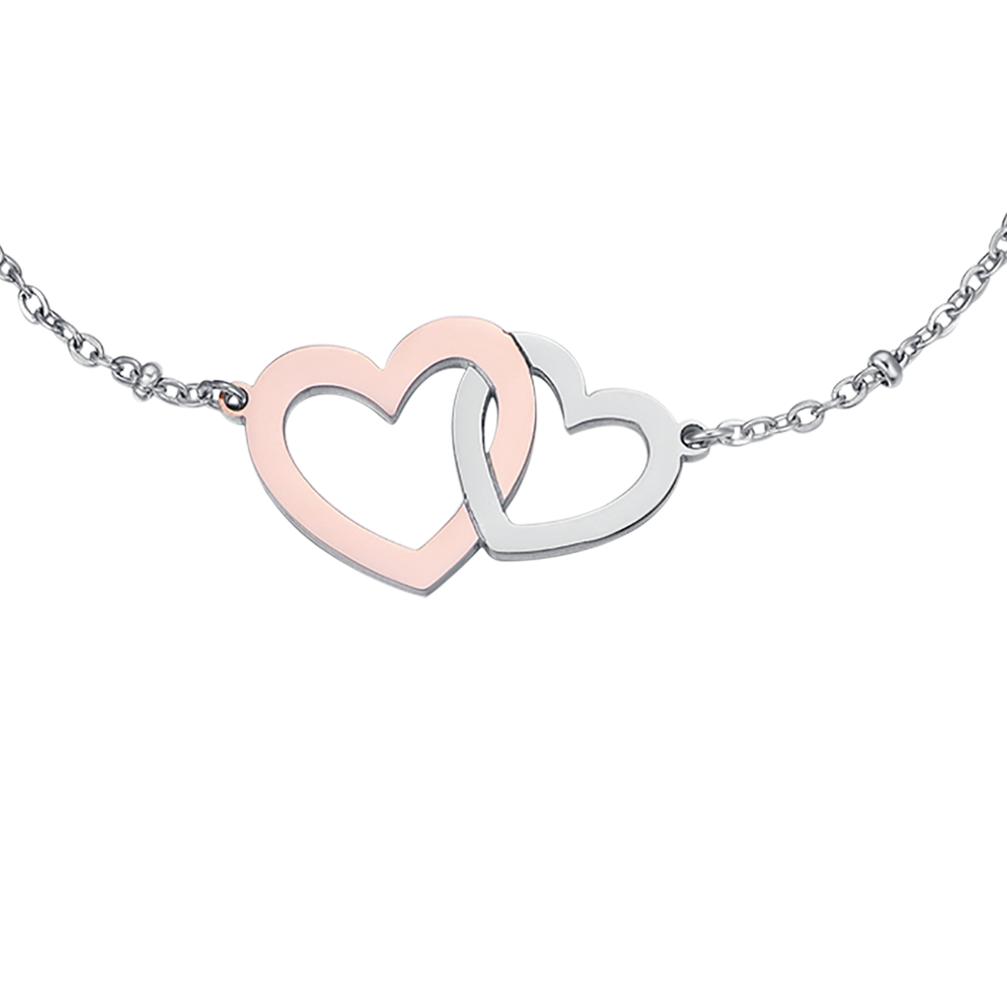 STAINLESS STEEL BRACELET WITH STEEL HEARTS AND STEEL IP ROSE Luca Barra