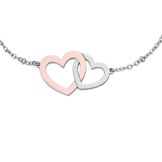 STAINLESS STEEL BRACELET WITH STEEL HEARTS AND STEEL IP ROSE Luca Barra