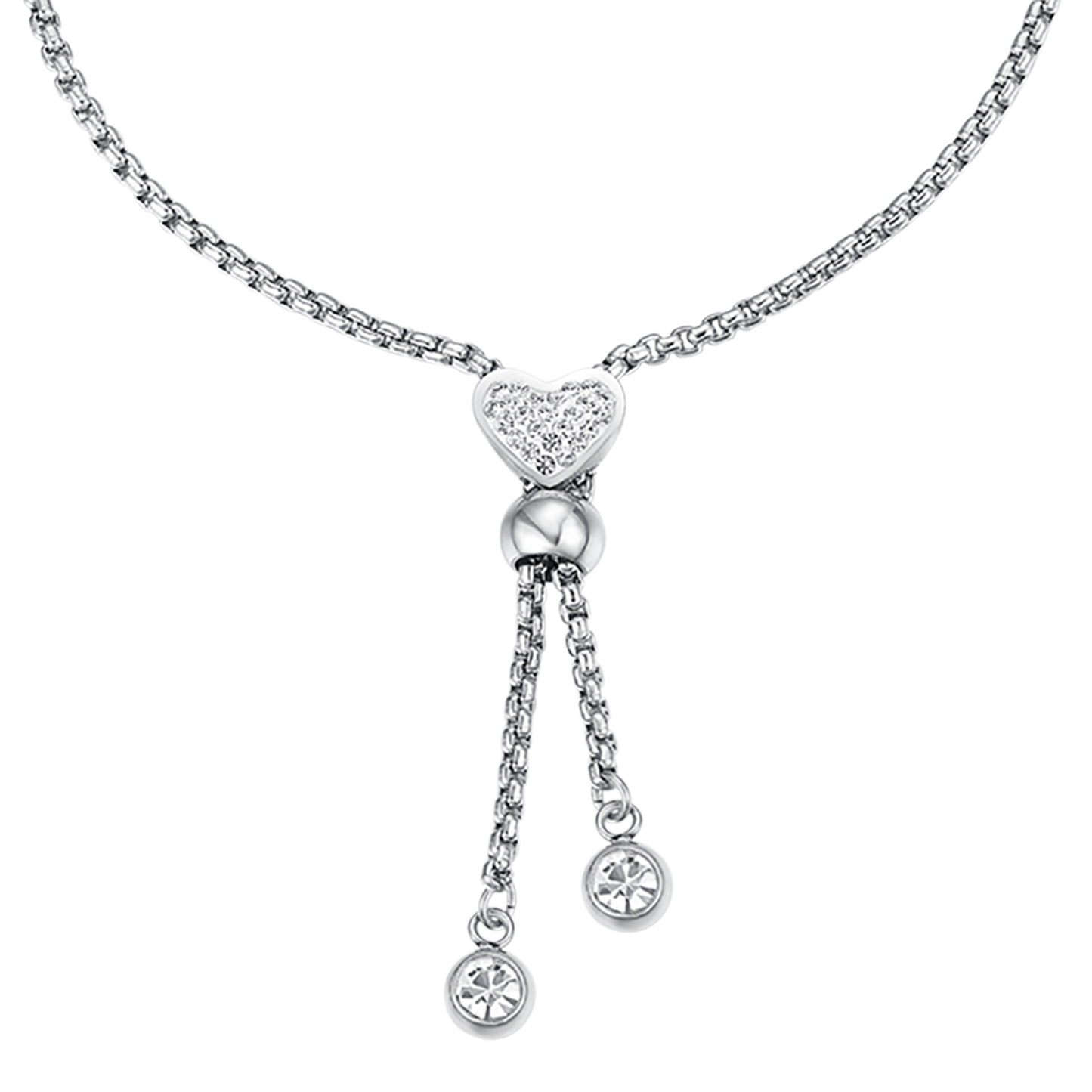 STEEL HEART BRACELET WITH WHITE CRYSTALS