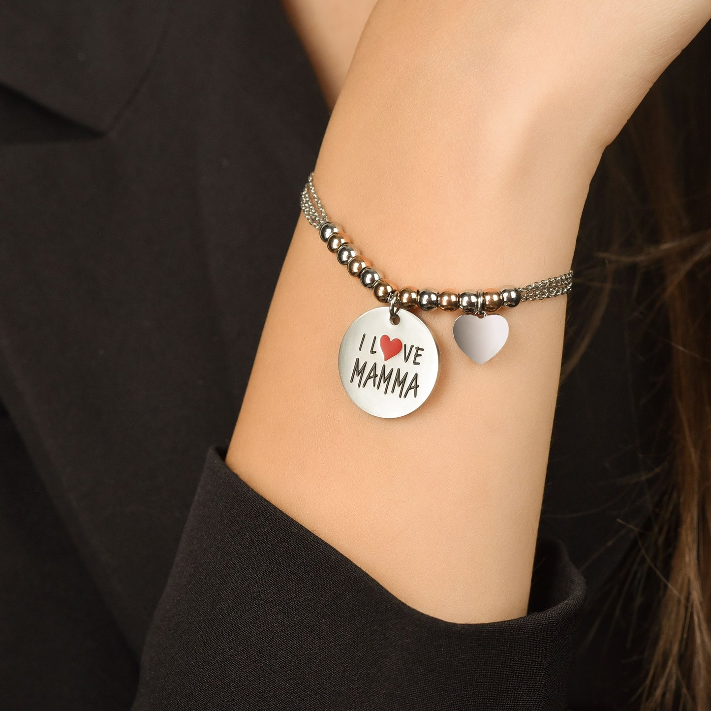 WOMEN'S STEEL BRACELET I LOVE MOM ROSÉ BALLS