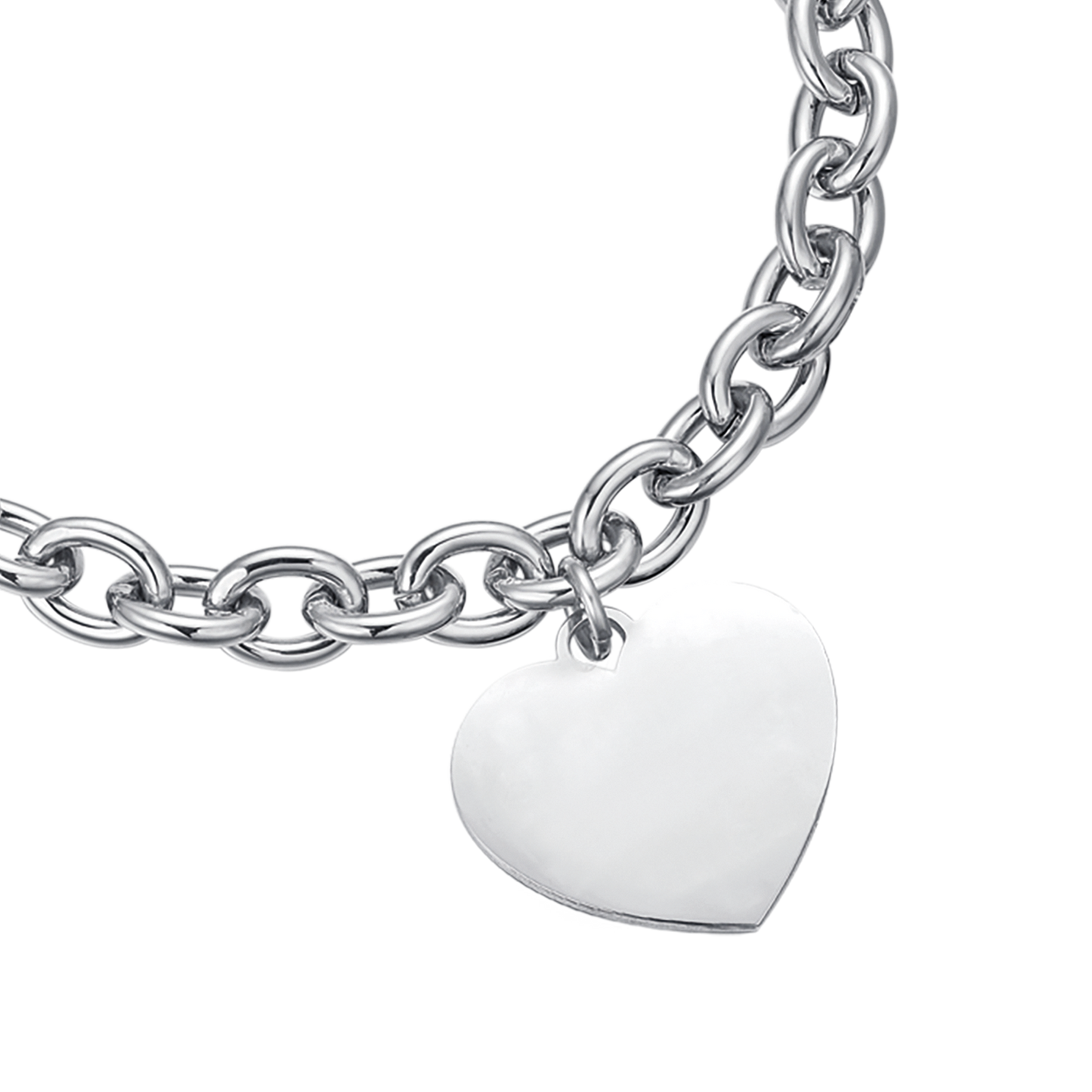 WOMEN'S PERSONALIZED STEEL HEART LINK CHAIN BRACELET