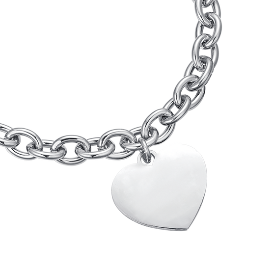 WOMEN'S PERSONALIZED STEEL HEART LINK CHAIN BRACELET
