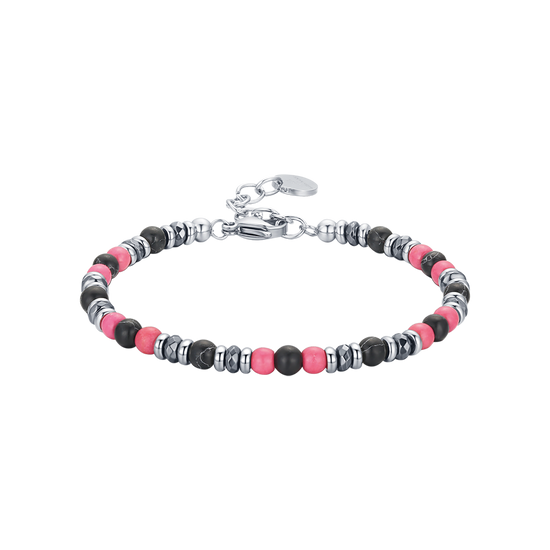 STEEL BRACELET WITH PINK AND BLACK STONES Luca Barra