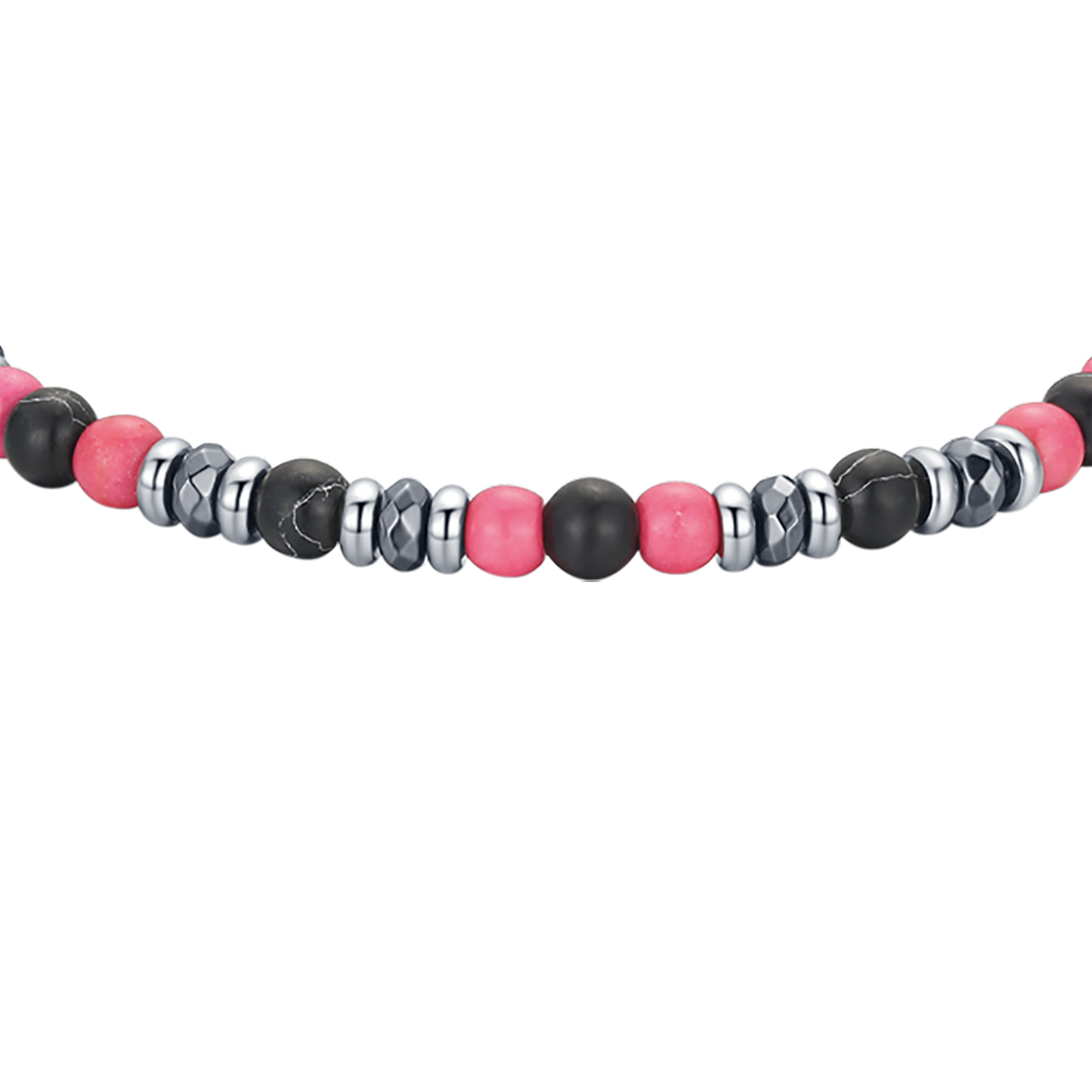 STEEL BRACELET WITH PINK AND BLACK STONES