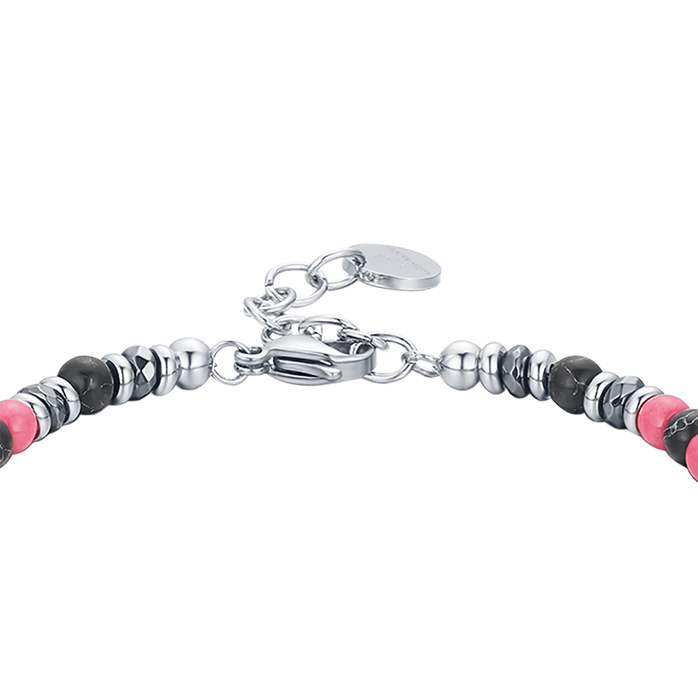 STEEL BRACELET WITH PINK AND BLACK STONES