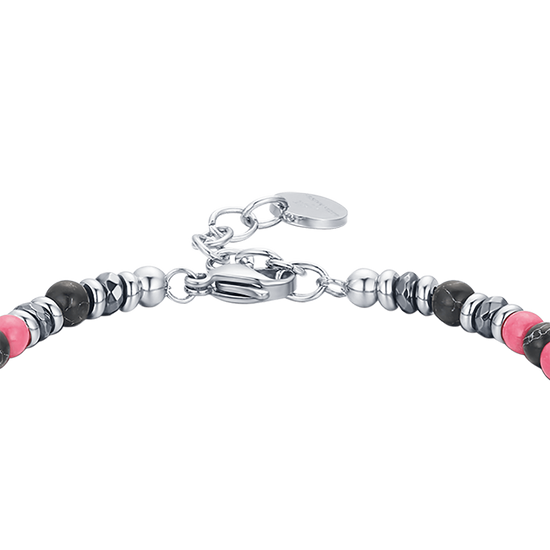 STEEL BRACELET WITH PINK AND BLACK STONES