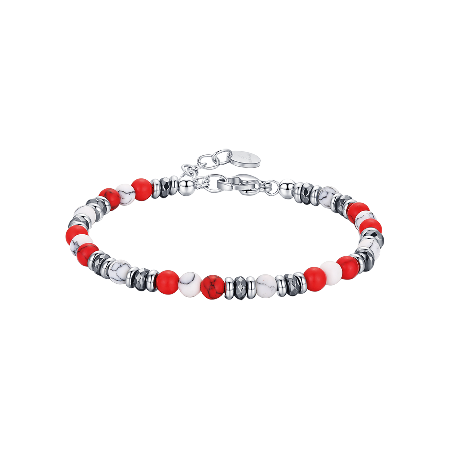 STEEL BRACELET WITH RED AND WHITE STONES Luca Barra