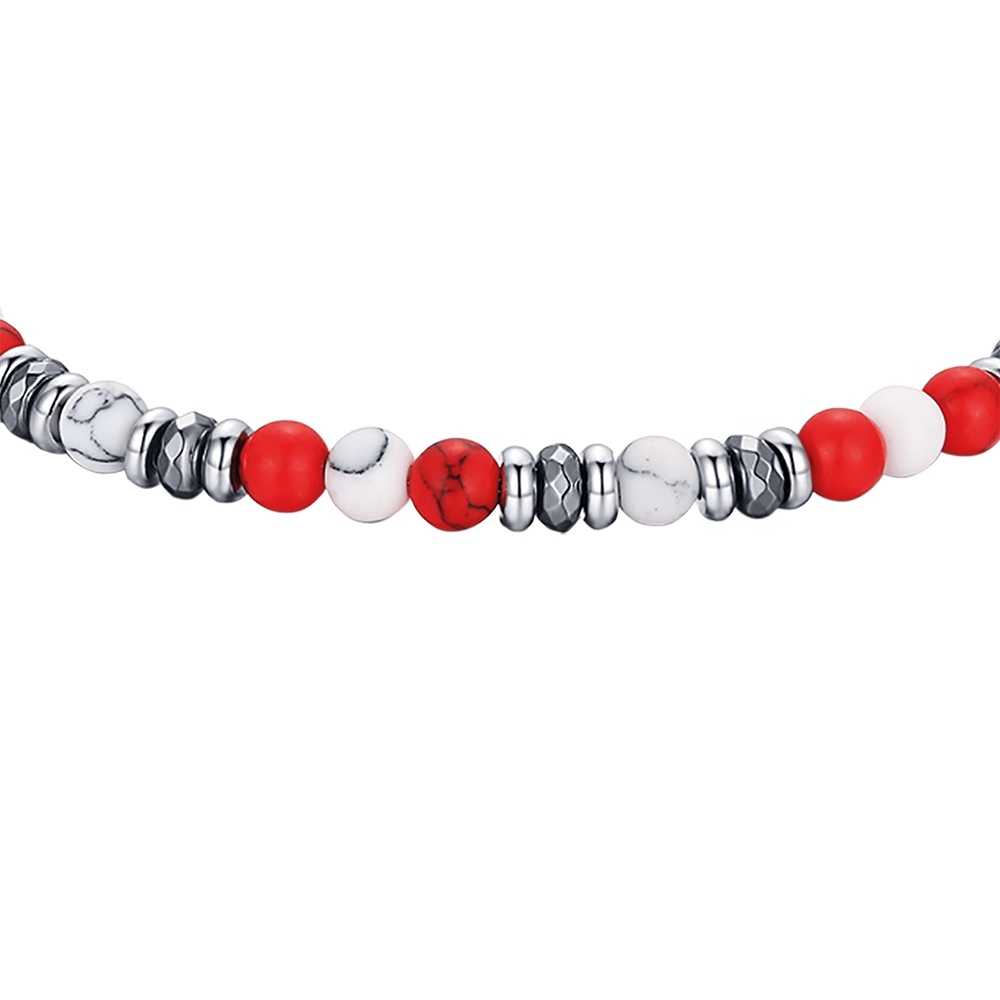 STEEL BRACELET WITH RED AND WHITE STONES Luca Barra