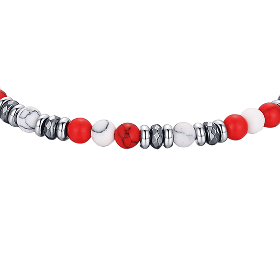 STEEL BRACELET WITH RED AND WHITE STONES Luca Barra