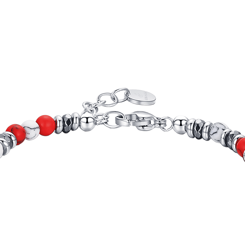 STEEL BRACELET WITH RED AND WHITE STONES Luca Barra