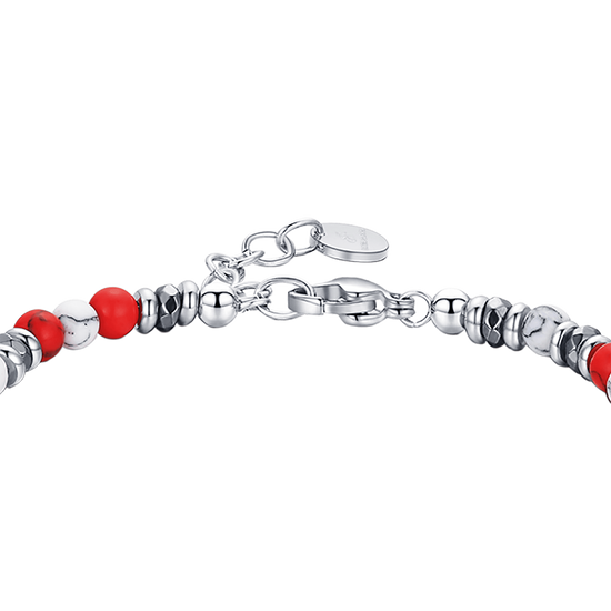 STEEL BRACELET WITH RED AND WHITE STONES Luca Barra