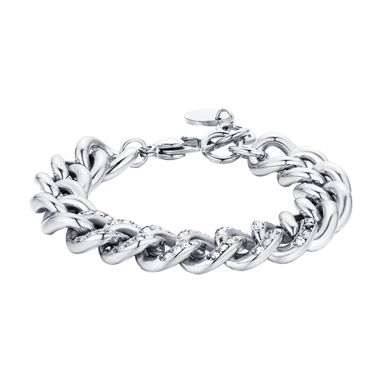 WOMAN'S BRACELET IN STAINLESS STEEL WITH WHITE CRYSTALS CHAIN MESH Luca Barra