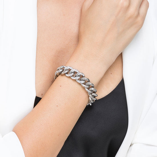 WOMAN'S BRACELET IN STAINLESS STEEL WITH WHITE CRYSTALS CHAIN MESH Luca Barra
