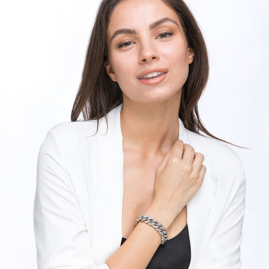 Upload image to Gallery WOMAN'S BRACELET IN STEEL WITH WHITE CRYSTALS CHAIN MACHINE
