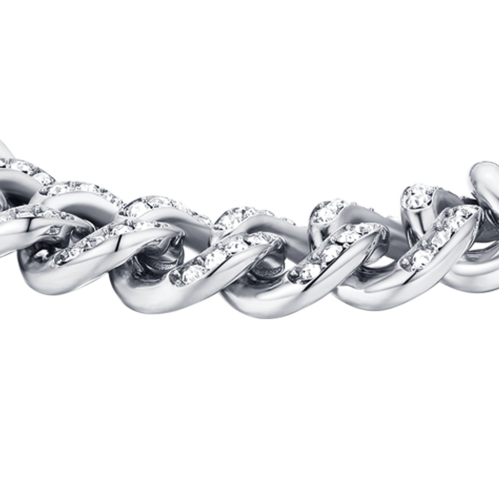WOMEN'S STEEL BRACELET WITH WHITE CRYSTALS CHAIN LINK