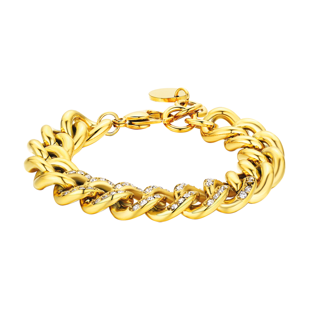 WOMEN'S STEEL BRACELET WITH WHITE CRYSTALS CHAIN LINK