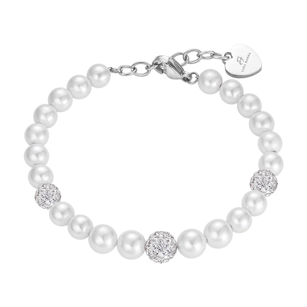 WOMAN PEARL BRACELET WITH WHITE CRYSTALS