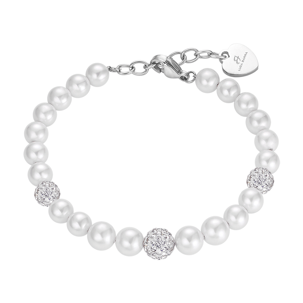 BRACCIALE DONNA DI PERLE SINTETICHE CON CRISTALLI BIANCHI