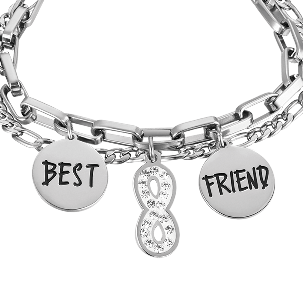 WOMEN'S STEEL INFINITY BRACELET WITH WHITE CRYSTALS