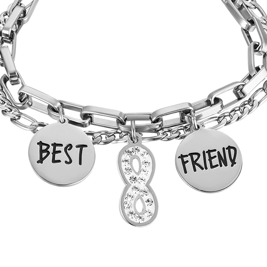 WOMEN'S STEEL INFINITY BRACELET WITH WHITE CRYSTALS
