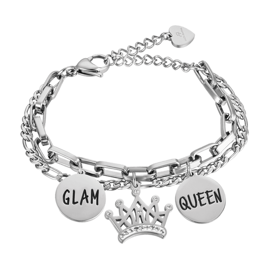 WOMAN'S BRACELET IN STAINLESS STEEL WITH CROWN WITH WHITE CRYSTALS AND PLASTERS WITH ENAMEL Luca Barra