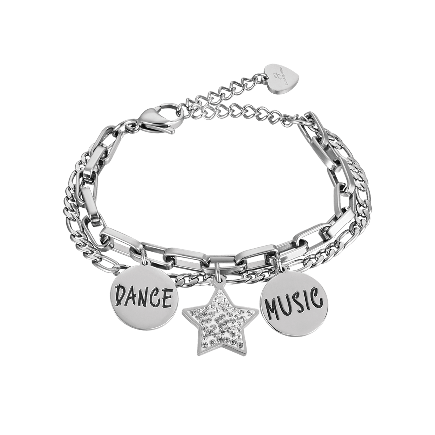 WOMEN'S STEEL STAR BRACELET WITH WHITE CRYSTALS AND ENAMEL PLATES