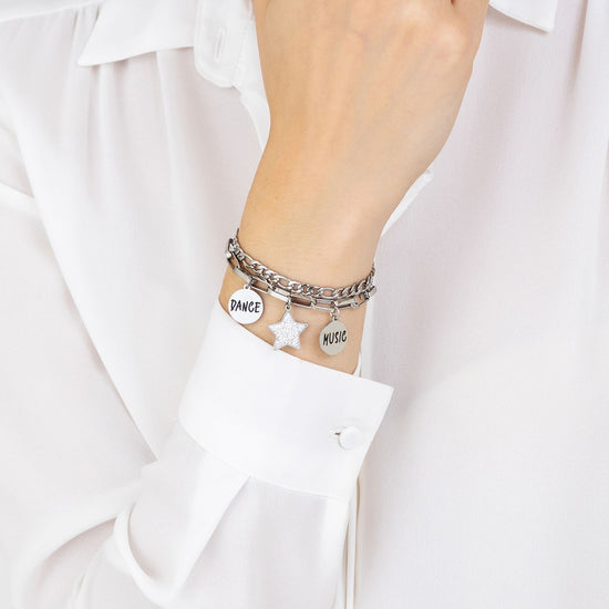 WOMEN'S STEEL STAR BRACELET WITH WHITE CRYSTALS AND ENAMEL PLATES