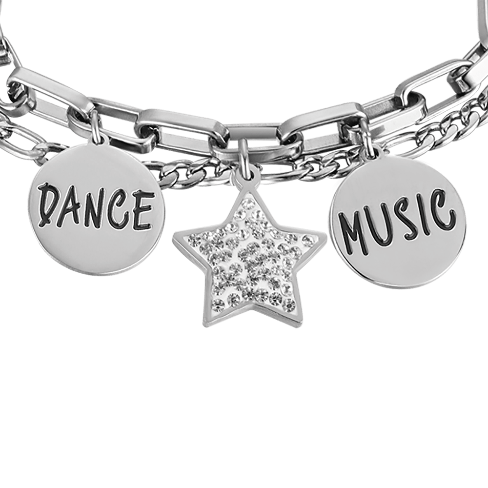 WOMEN'S STEEL STAR BRACELET WITH WHITE CRYSTALS AND ENAMEL PLATES