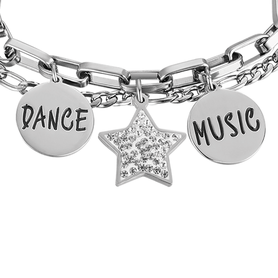 WOMEN'S STEEL STAR BRACELET WITH WHITE CRYSTALS AND ENAMEL PLATES