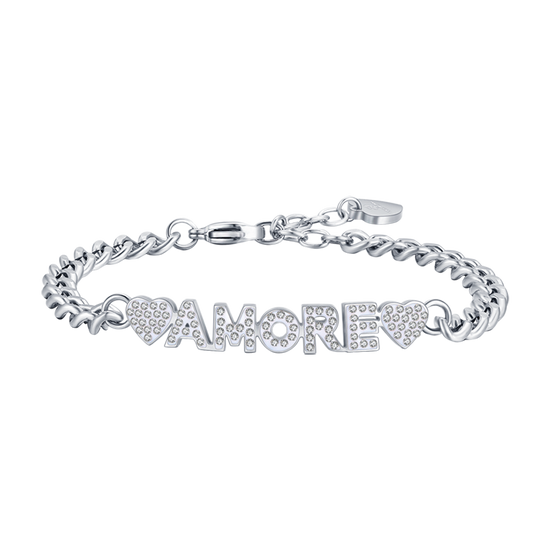 WOMEN'S STEEL LOVE BRACELET WITH WHITE CRYSTALS