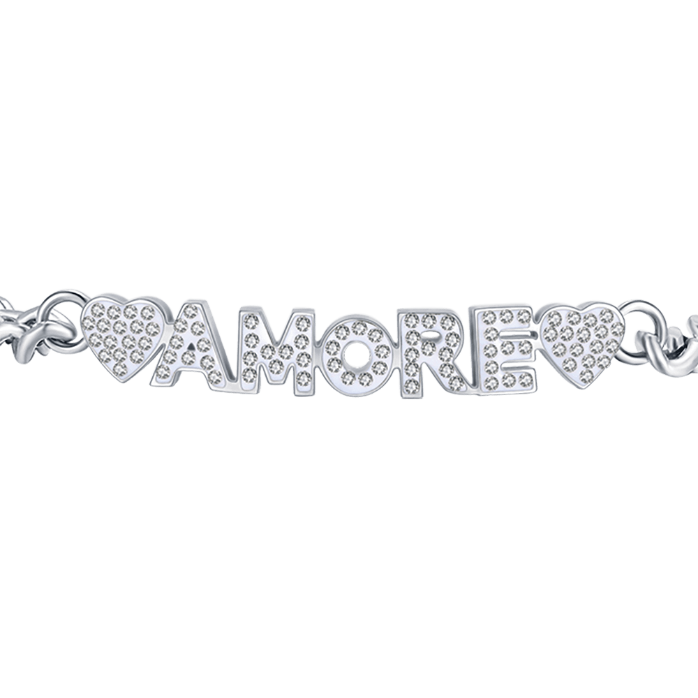 WOMEN'S STEEL LOVE BRACELET WITH WHITE CRYSTALS