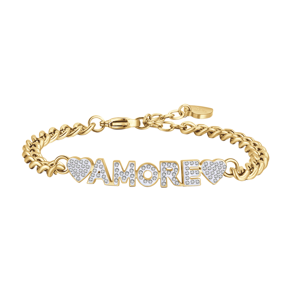GOLD LOVE STEEL WOMEN'S BRACELET WITH WHITE CRYSTALS