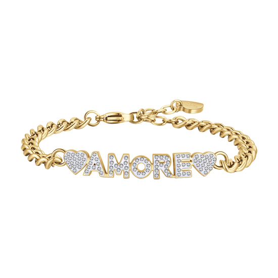 GOLD LOVE STEEL WOMEN'S BRACELET WITH WHITE CRYSTALS