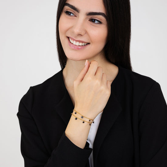 GOLD STEEL WOMEN'S BRACELET WITH BLACK CRYSTALS