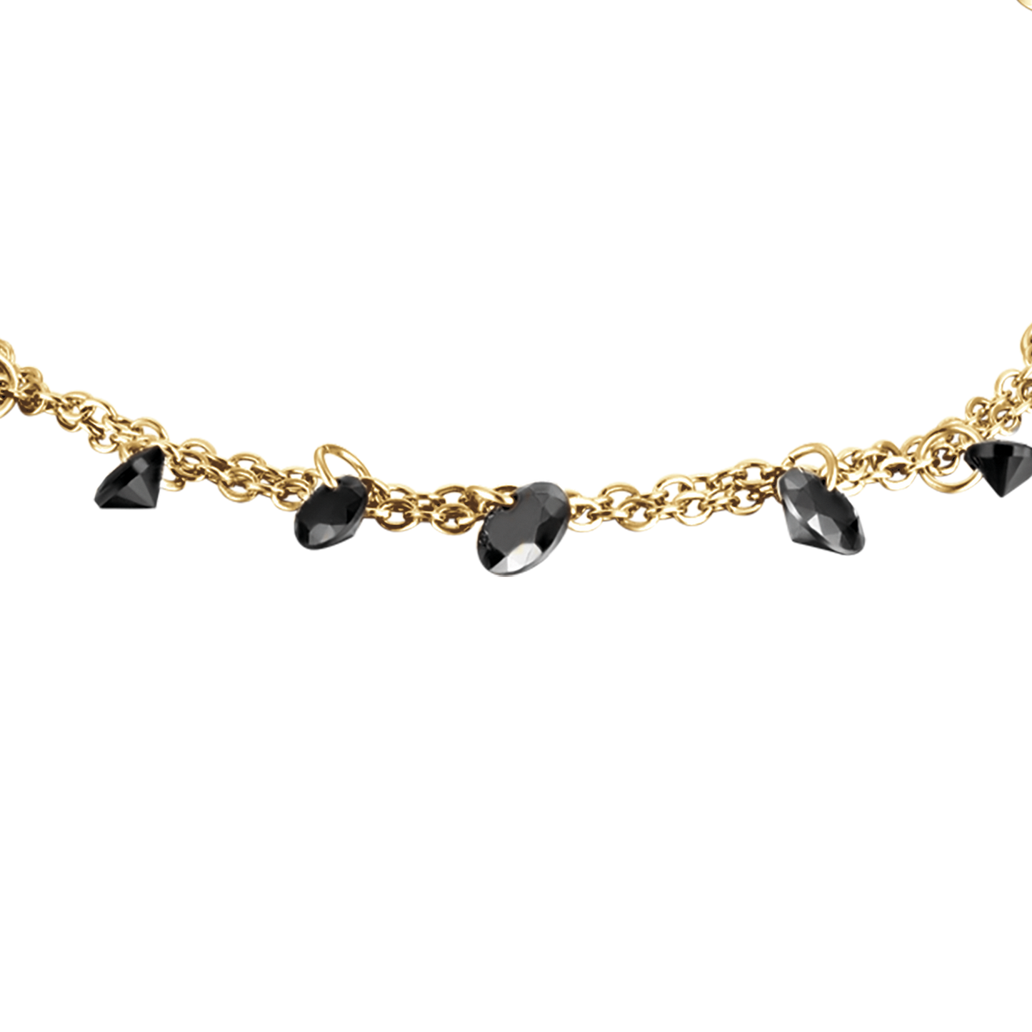 GOLD STEEL WOMEN'S BRACELET WITH BLACK CRYSTALS