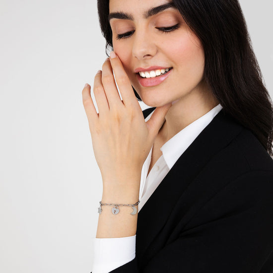 STEEL WOMEN'S BRACELET WITH MOON HEART PADLOCK AND STAR