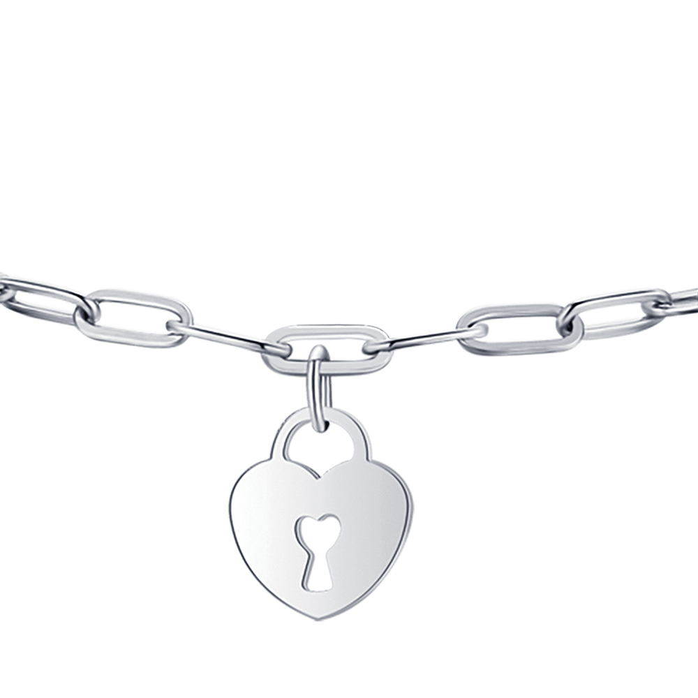 STEEL WOMEN'S BRACELET WITH MOON HEART PADLOCK AND STAR