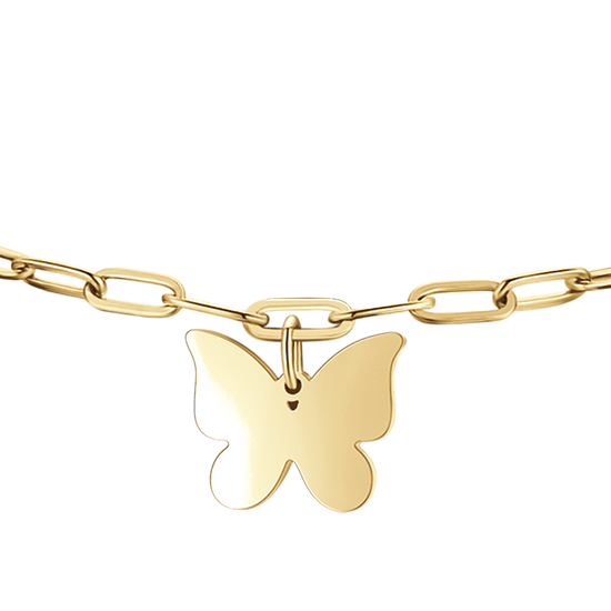 GOLD STEEL WOMEN'S BRACELET WITH HEART, BUTTERFLY AND FOUR-LEAF CLOVER