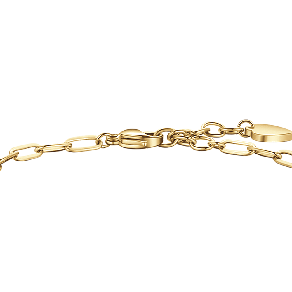 GOLD STEEL WOMEN'S BRACELET WITH HEART, BUTTERFLY AND FOUR-LEAF CLOVER
