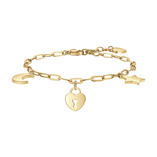 WOMAN'S GOLDEN STEEL BRACELET WITH MOON, HEART LUCKLE AND STAR Luca Barra